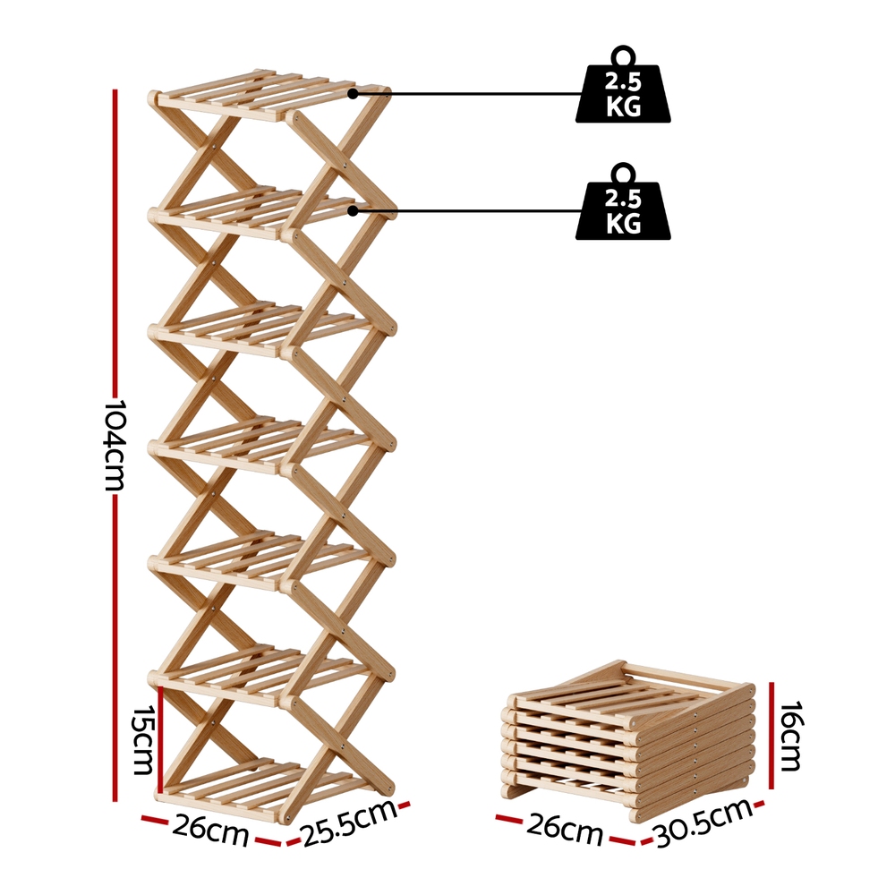 Artiss 7 Tier Bamboo Foldable Shoe Rack Organizer Entryway