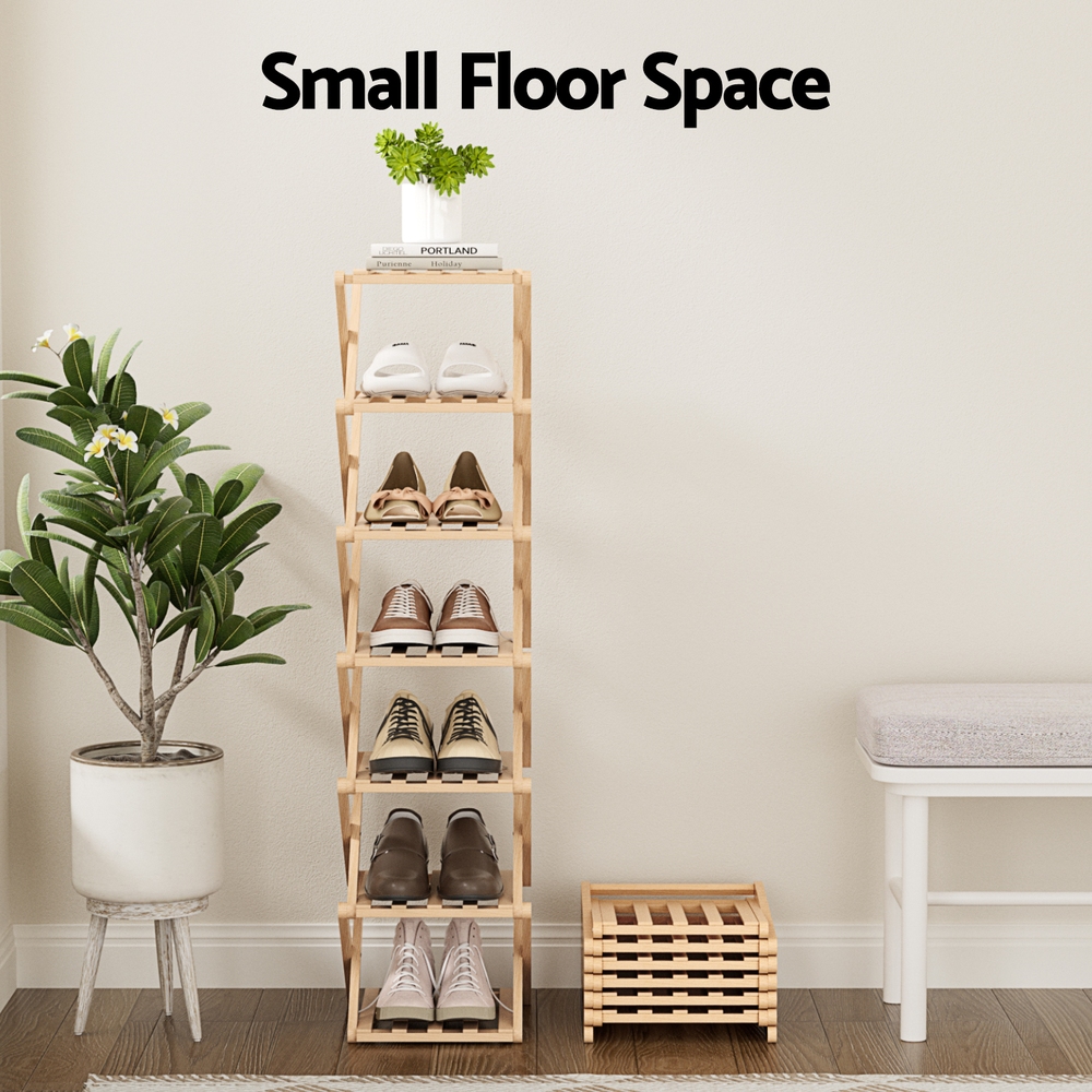 Artiss 7 Tier Bamboo Foldable Shoe Rack Organizer Entryway