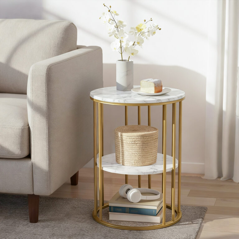 Artiss Coffee Table 2-Tier Round Marble Effect White&Gold
