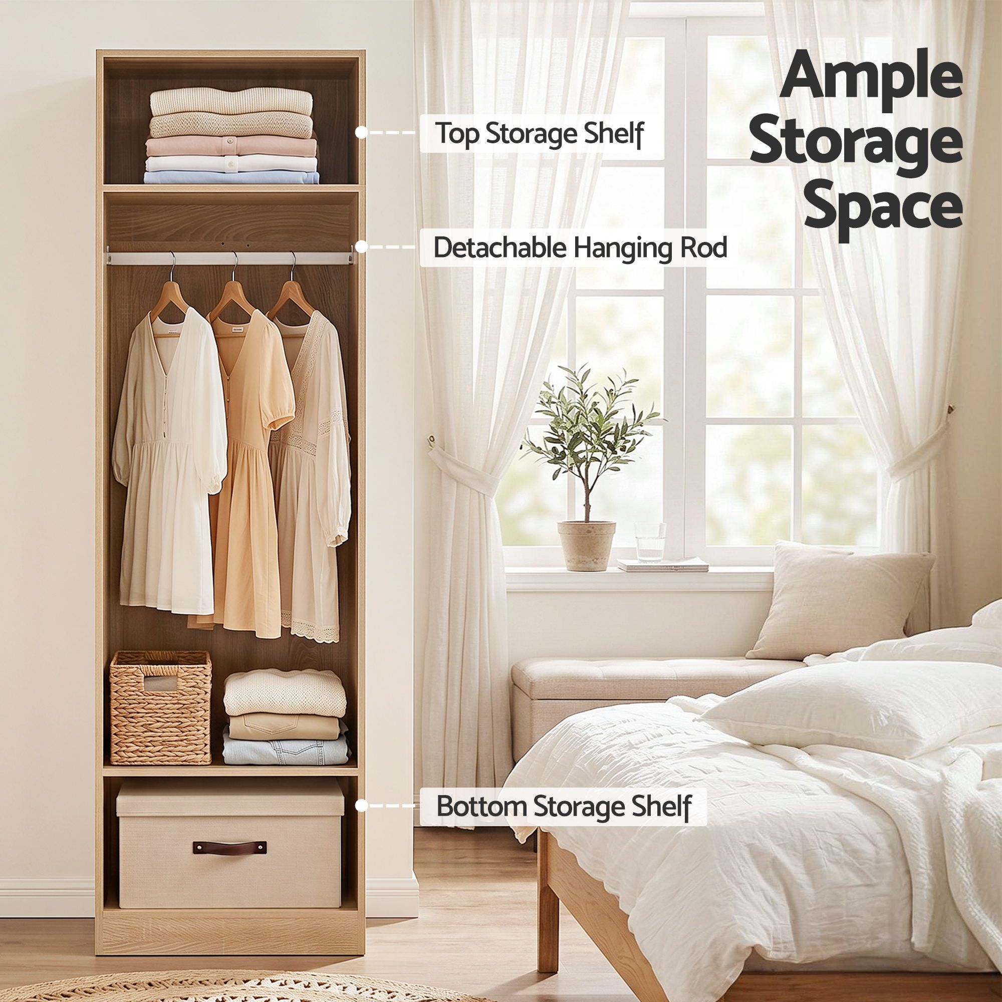 Artiss 2X Wardrobe Clothes Closet Storage Organiser Shelf Pine - Image 6
