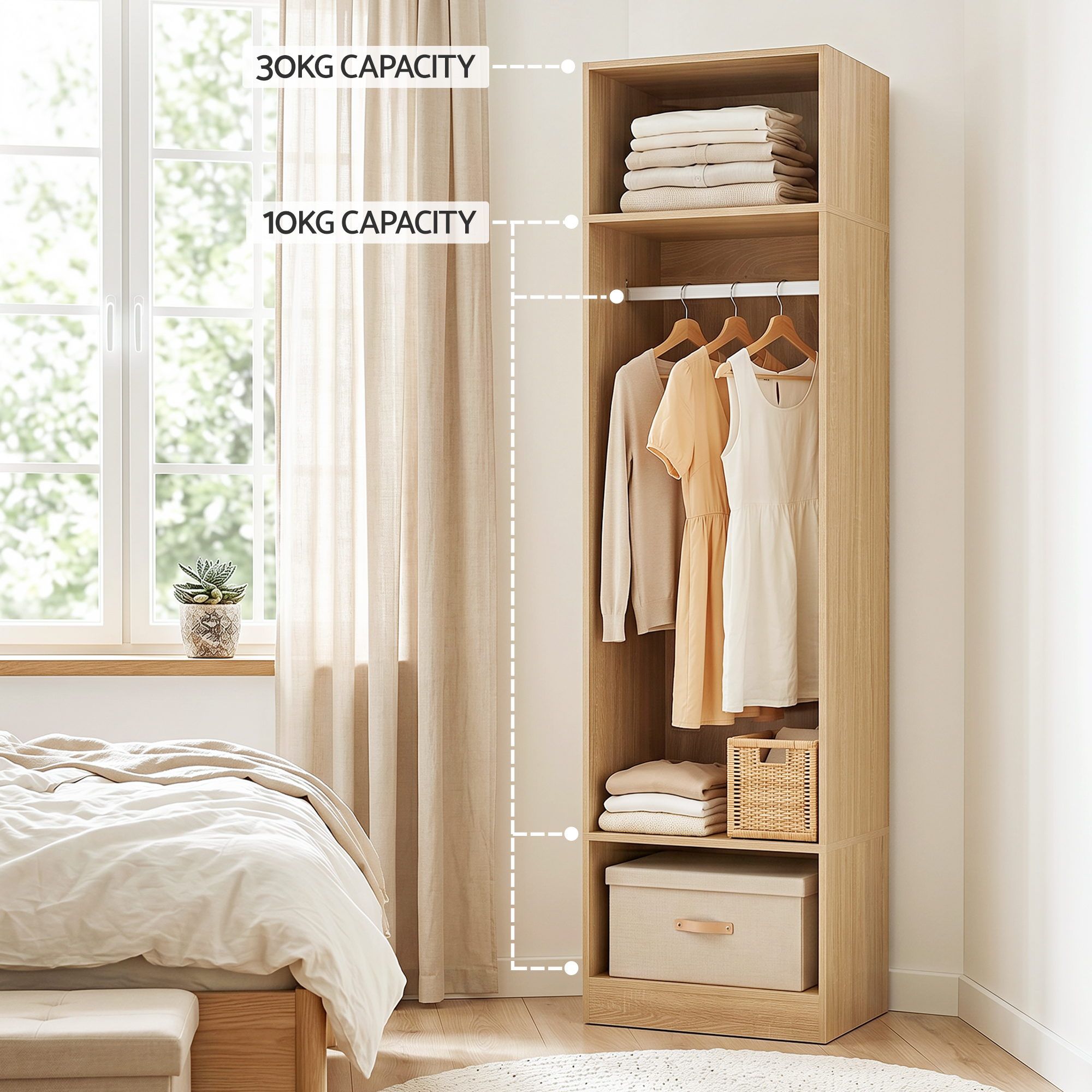 Artiss 2X Wardrobe Clothes Closet Storage Organiser Shelf Pine - Image 7