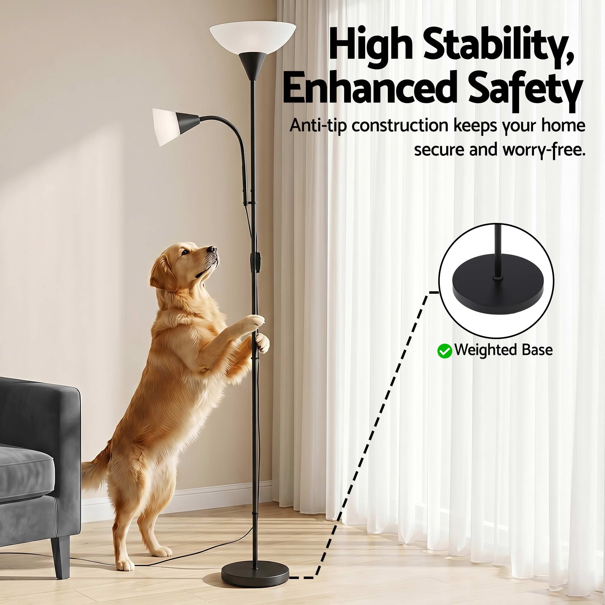 Artiss Floor Lamp Mother and Child Modern Home Living Room Office Reading Black - Image 9