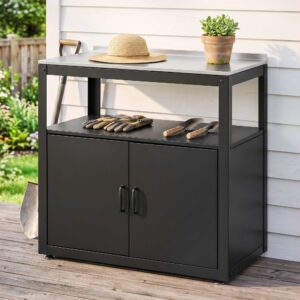 Gardeon Outdoor Storage Cabinet Garden Potting Bench Stainless Steel Table Top Black