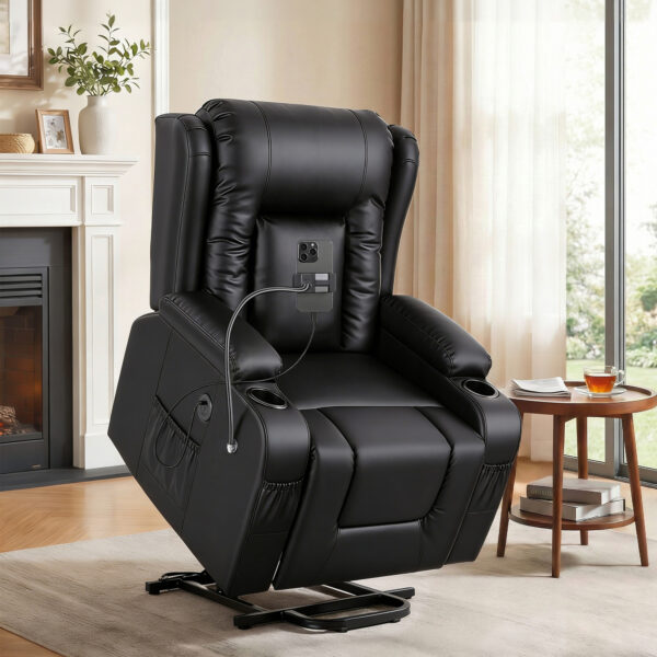 Artiss Power Lift Recliner with Massage, Heat & USB - Black