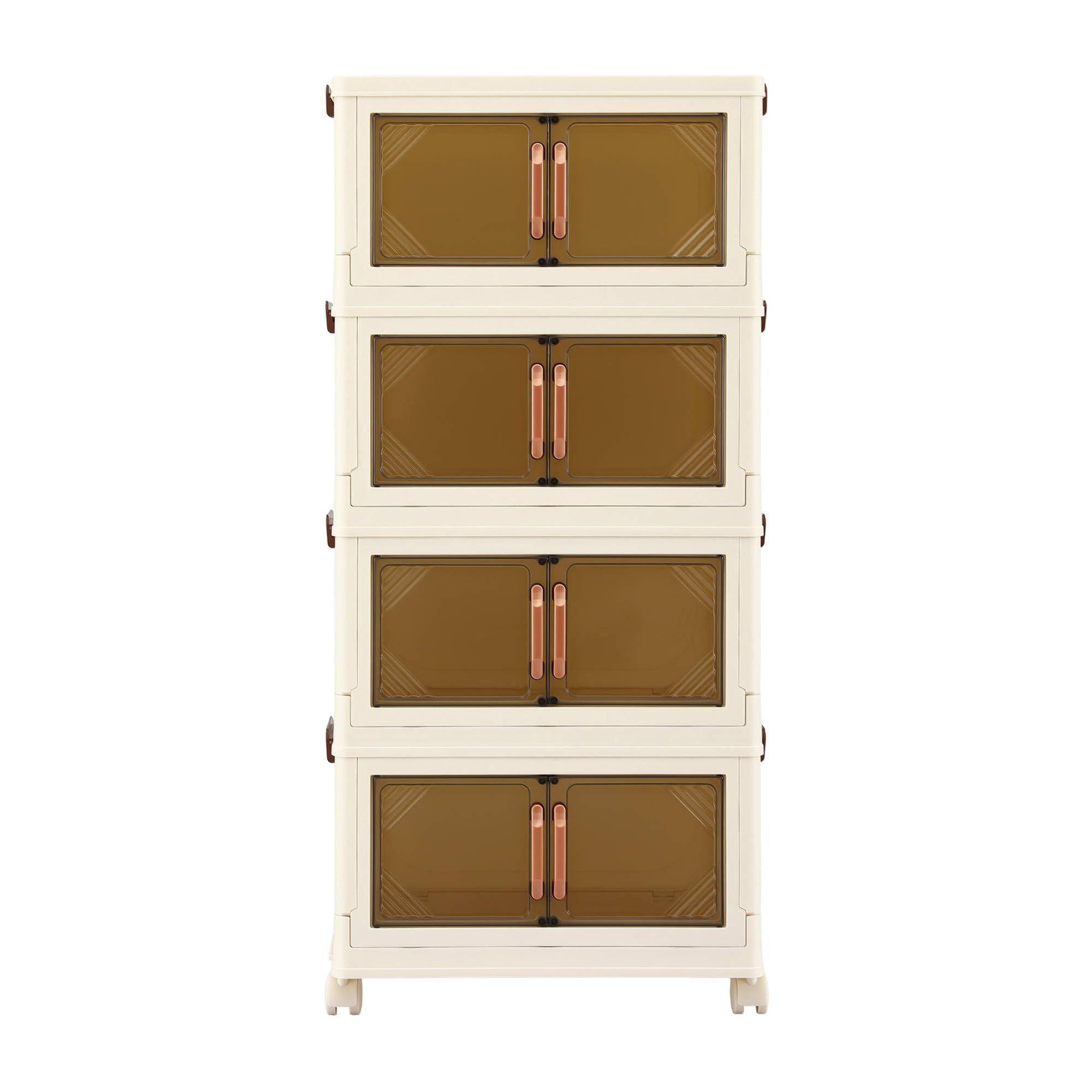 Artiss 4-Tier Foldable Storage Cabinet Stackable Box Clear Magnetic Door White - Image 5