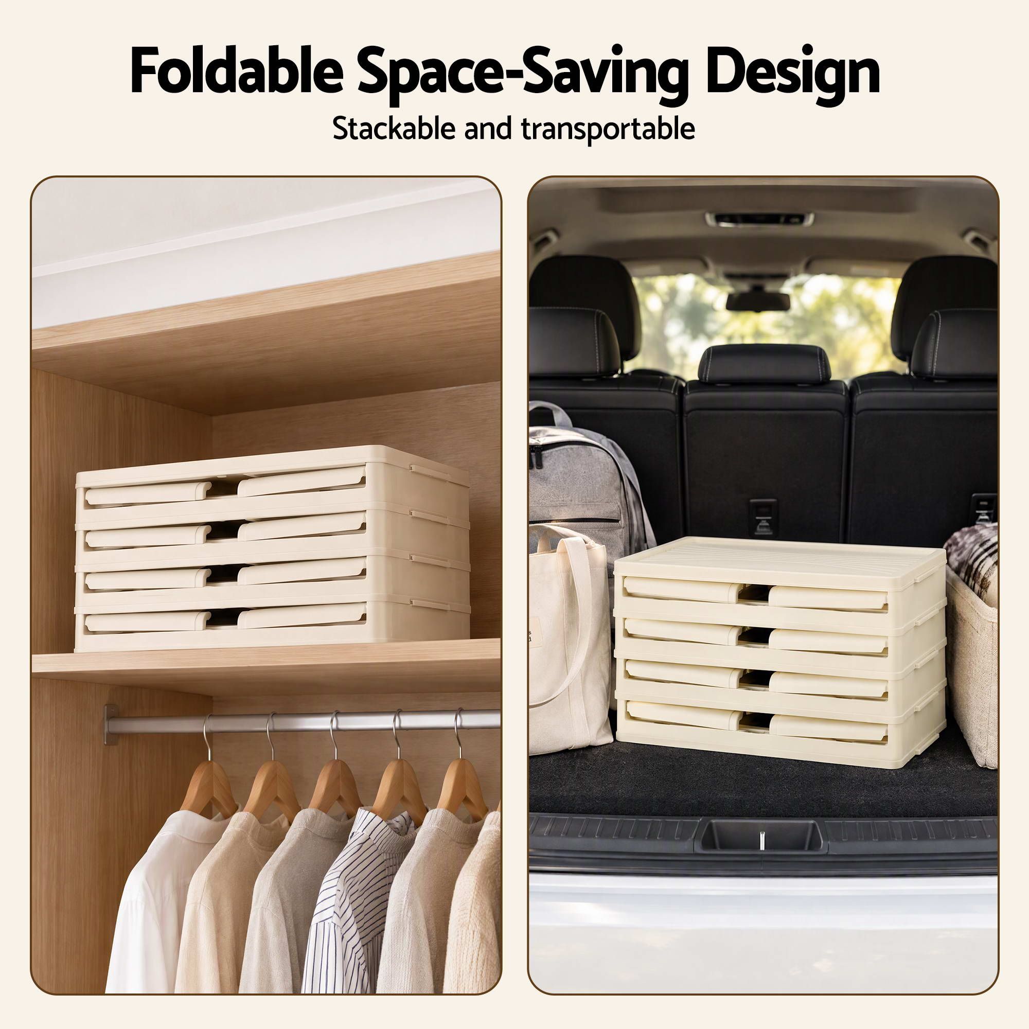 Artiss 4-Tier Foldable Storage Cabinet Stackable Box Clear Magnetic Door White - Image 7