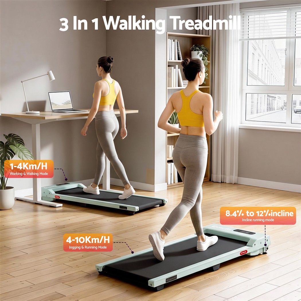 Everfit 3 in 1 Walking Pad Treadmill 12% Incline Under Desk Treadmills for Home Gym 38cm Belt Green - Image 5