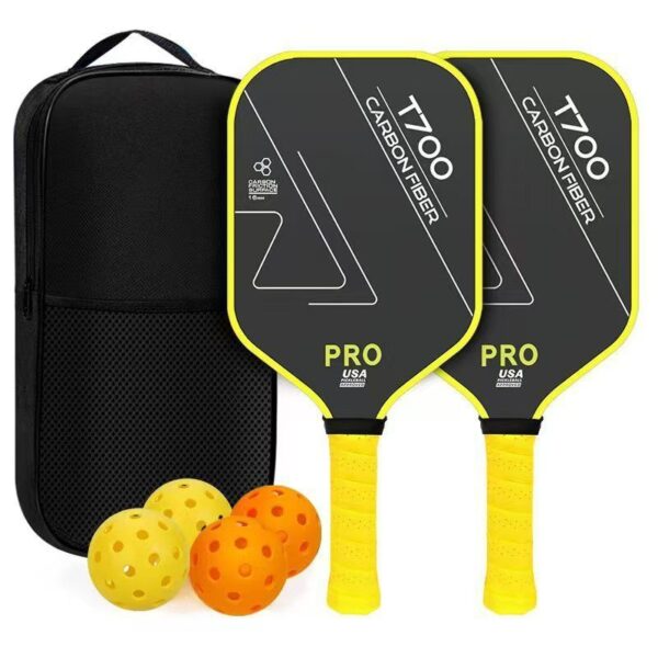 Pickleball Paddles Set of 2,  T700 Carbon Fiber Pickleball Rackets with 4 Balls & Carry Bag – Yellow - Size T700