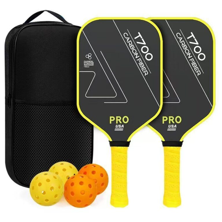 Pickleball Paddles Set of 2, T700 Carbon Fiber Pickleball Rackets with 4 Balls & Carry Bag – Yellow - Size T700