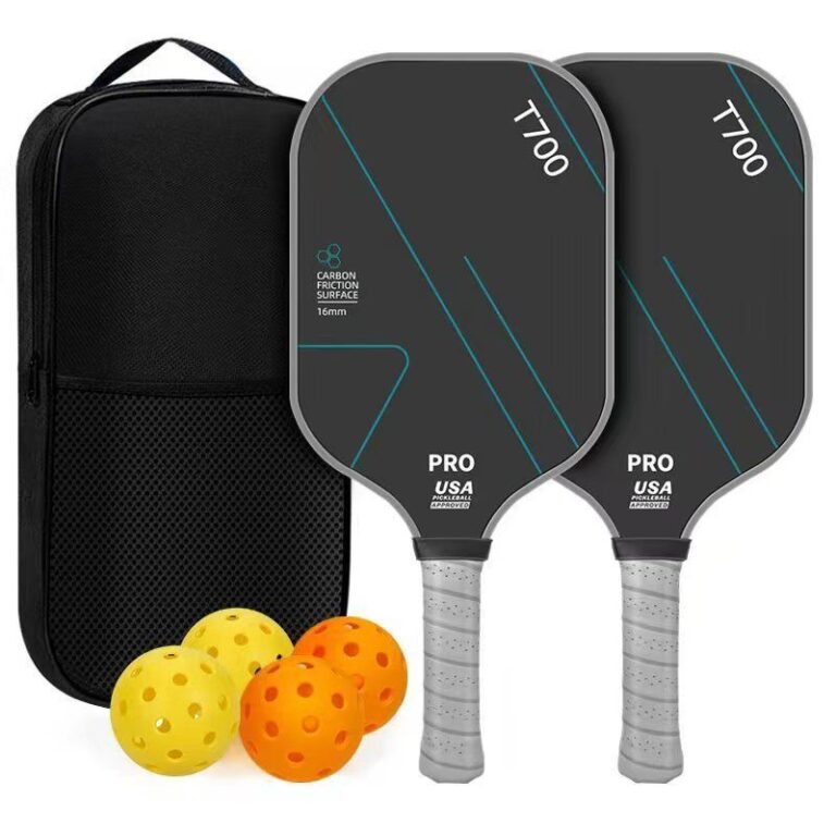 Pickleball Paddles Set of 2, T700 Carbon Fiber Pickleball Rackets with 4 Balls & Carry Bag – Gray - Gray - Size T700