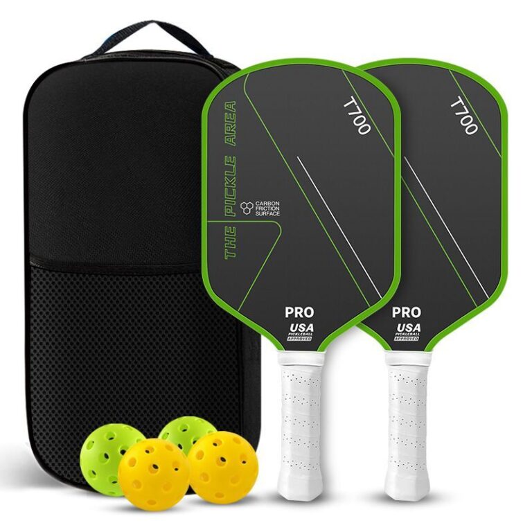 Pickleball Paddles Set of 2, T700 Carbon Fiber Pickleball Rackets with 4 Balls & Carry Bag – Neon Green - Neon Green - Size T700