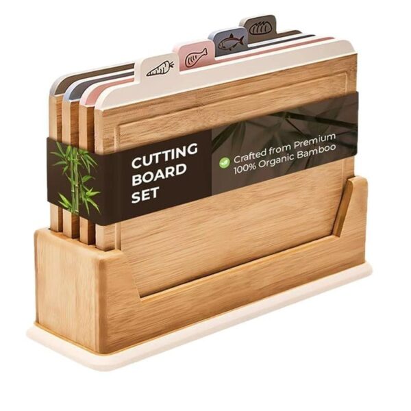 Wooden Cutting Boards 4 Piece Food Classification Cutting Board Durable Bamboo Material Practical Kitchen Gadgets Ideal Charcuterie & Chopping for Meat, Vegetables and Fruits Ideal Kitchen Gifts