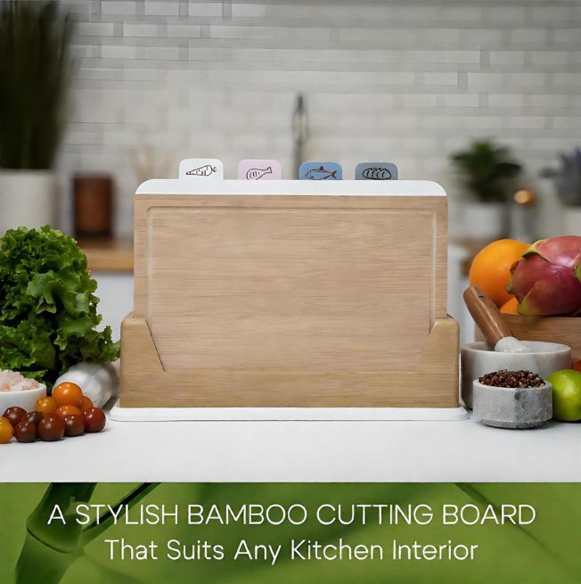 Wooden Cutting Boards 4 Piece Food Classification Cutting Board Durable Bamboo Material Practical Kitchen Gadgets Ideal Charcuterie & Chopping for Meat, Vegetables and Fruits Ideal Kitchen Gifts - Image 3