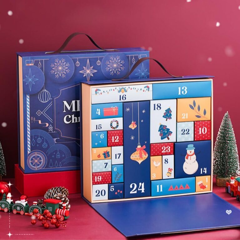 DIY Advent Calendar Christmas Countdown Calendars with 24 Cardboard Treasure Boxes Xmas Empty Countdown Calendar to Fill Advent Calendar Storage Organizer for Adults Kids Gifts Holiday Decoration (Blue)