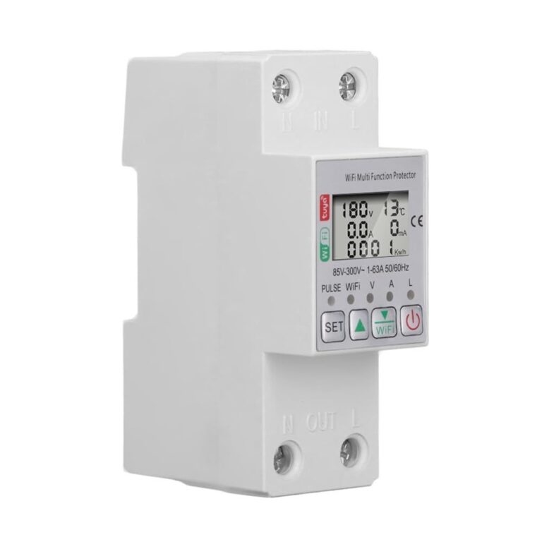 Mini Circuit Breaker, Smart Power Meter Switch, 2 Pole DIN Rail Mount, 85-300V AC 63A, for TUYA