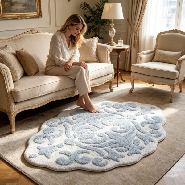 Floral Tufted Floor Mat 50 x 80 cm - White & Blue