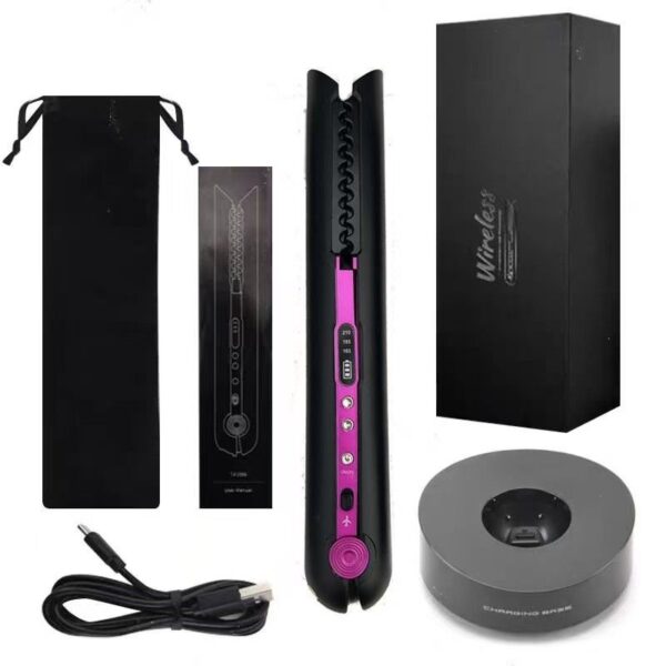 Black Red Wireless Hair Straightener Curler 2 in 1, Portable Rechargeable Hair Styling Iron with Temperature Control