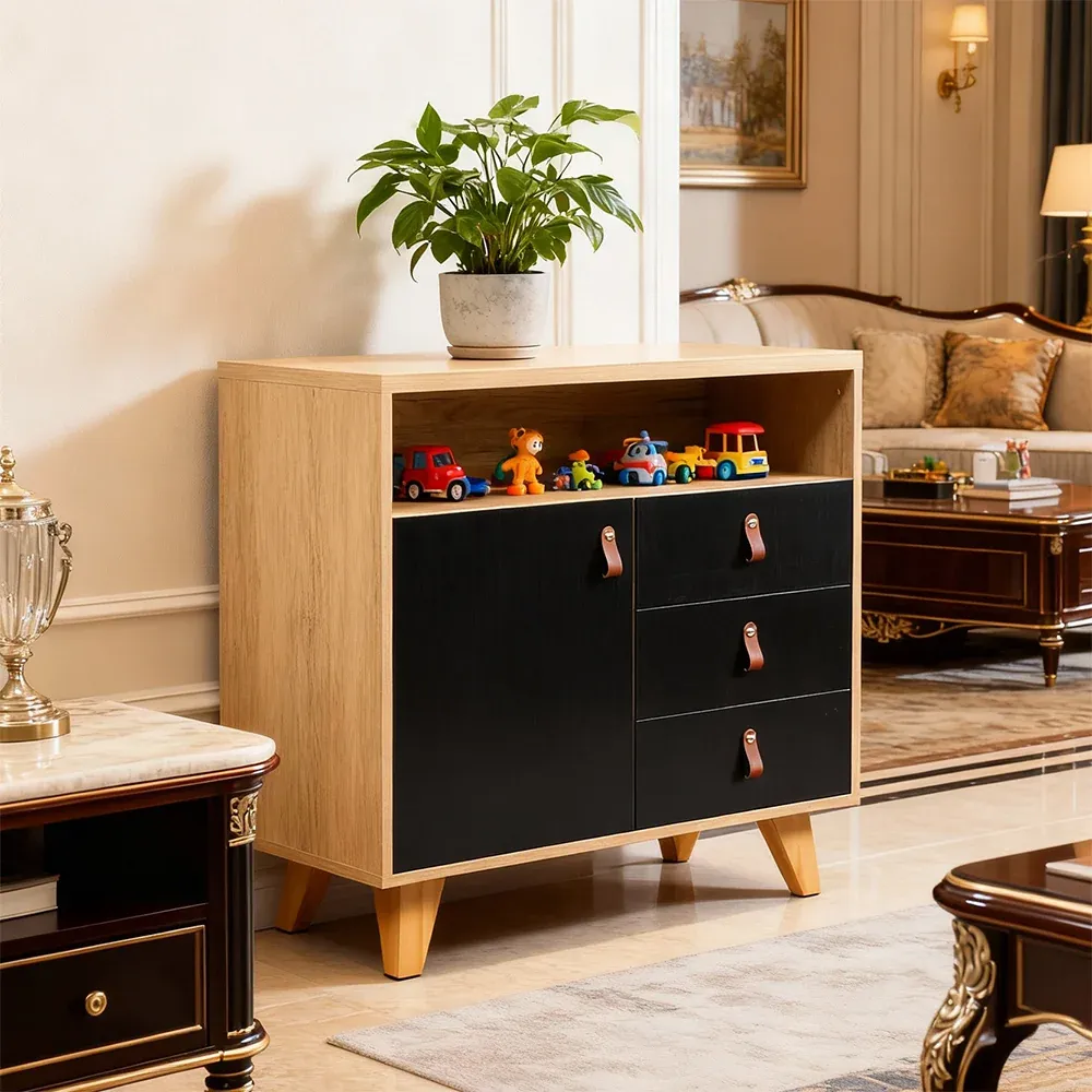Eeeza Storage Cabinet with 3 Drawers & 1 Door - Black