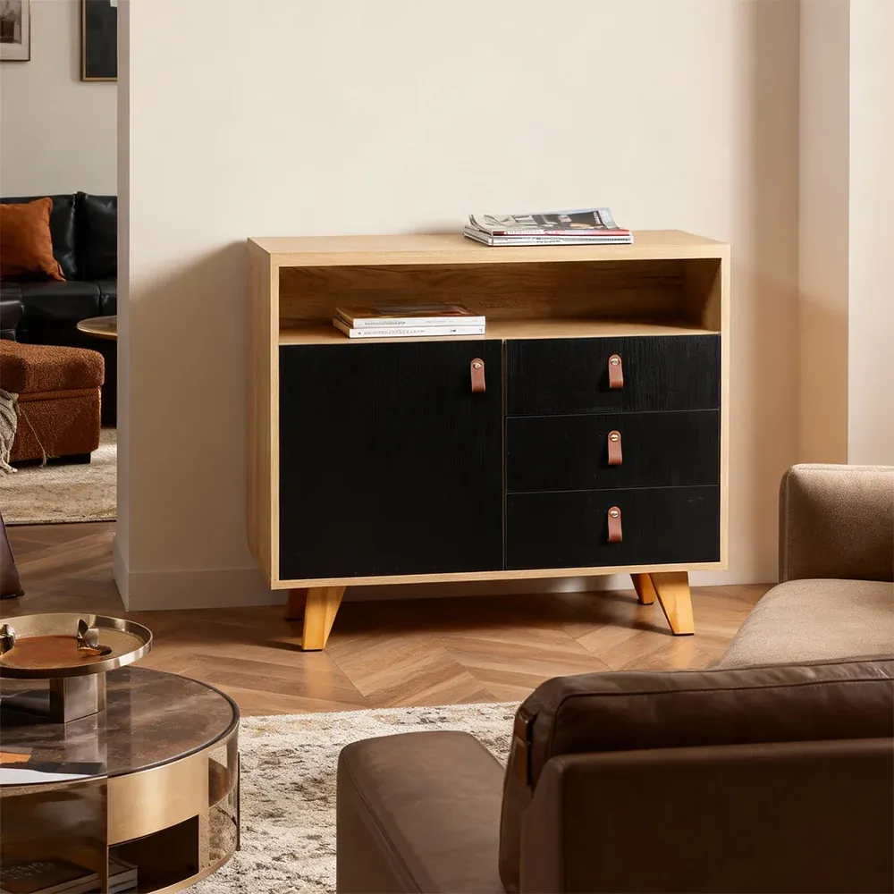 Eeeza Storage Cabinet with 3 Drawers & 1 Door - Black