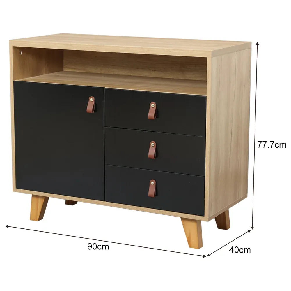 Eeeza Storage Cabinet with 3 Drawers & 1 Door - Black