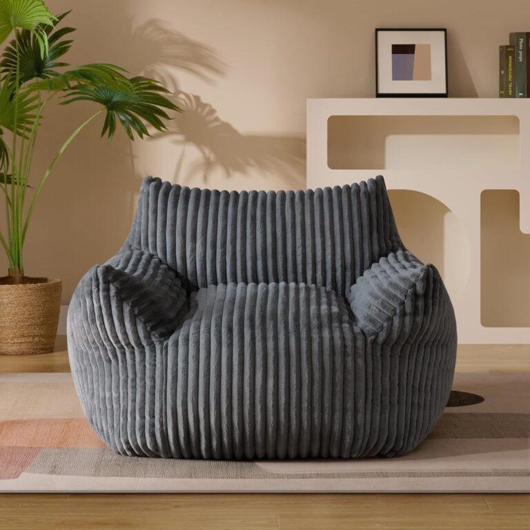 Modern Minimalist Bean Bag Sofa Chair with Armrests and Backrest for Living Room Leisure Gaming Reading Music Listening Single Seat Lounger for Adults and Kids (Grey)