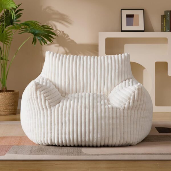 Modern Minimalist Bean Bag Sofa Chair with Armrests and Backrest for Living Room Leisure Gaming Reading Music Listening Single Seat Lounger for Adults and Kids (White)