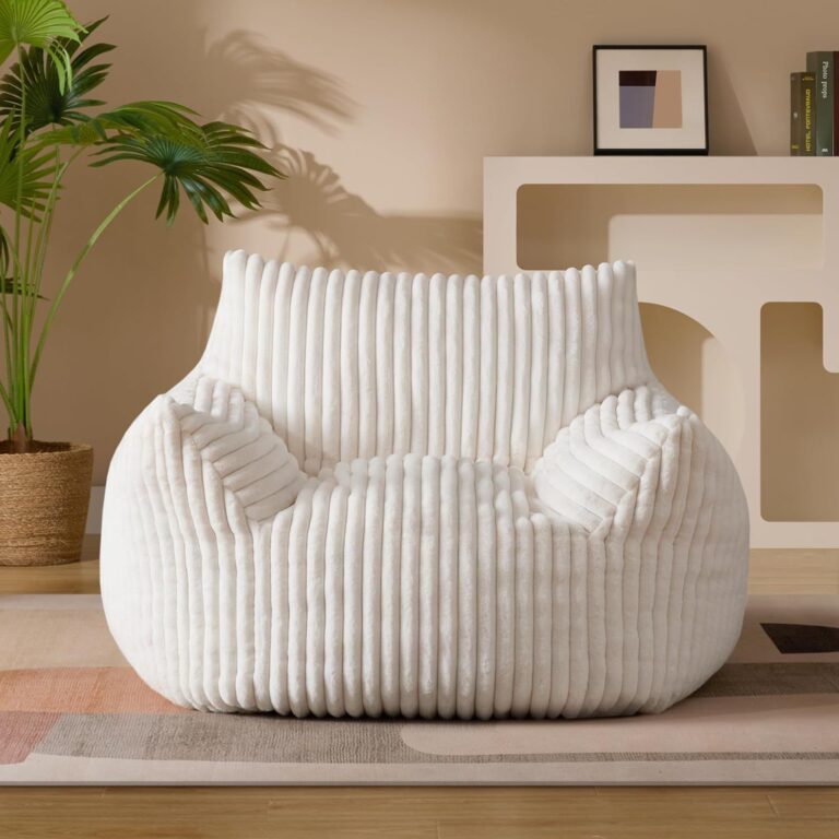 Modern Minimalist Bean Bag Sofa Chair with Armrests and Backrest for Living Room Leisure Gaming Reading Music Listening Single Seat Lounger for Adults and Kids (White)