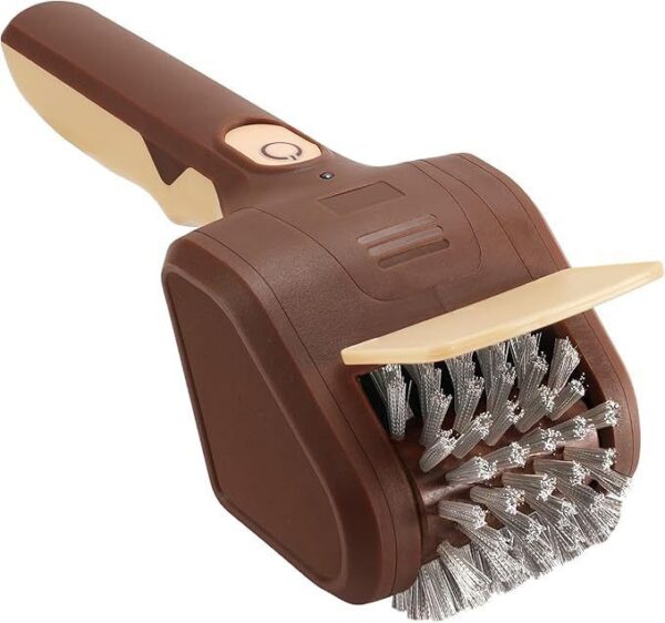 Handheld Electric Grill Cleaning Brush with Rotating Stainless Steel Head for Outdoor BBQ and Home Grill Maintenance (Brown)