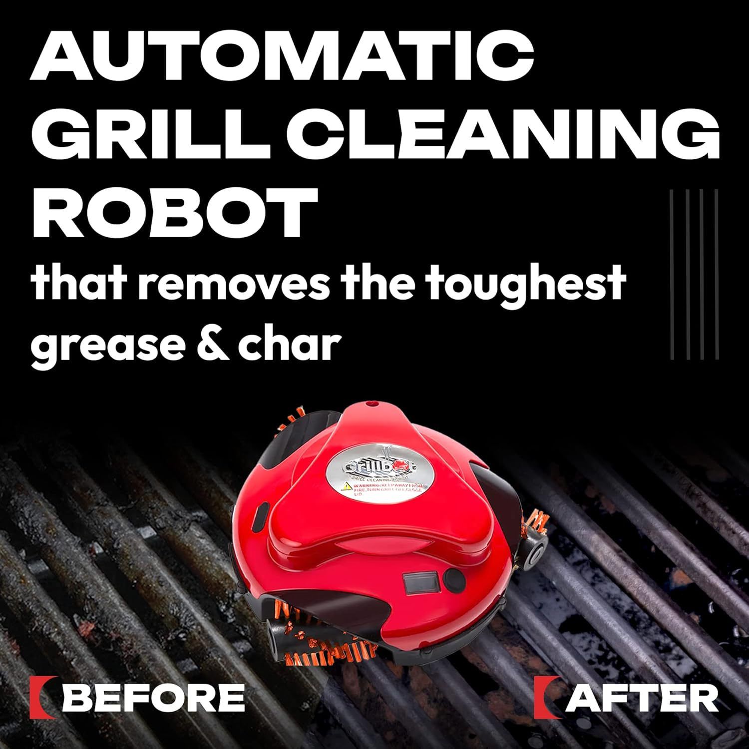 Automatic Grill Cleaning Robot with Nylon Brushes for Effortless Removal of Grease, Burnt Residue and Food Debris on Any Size Barbecue Grill, Ideal Gift for BBQ Lovers (Red) - Image 2