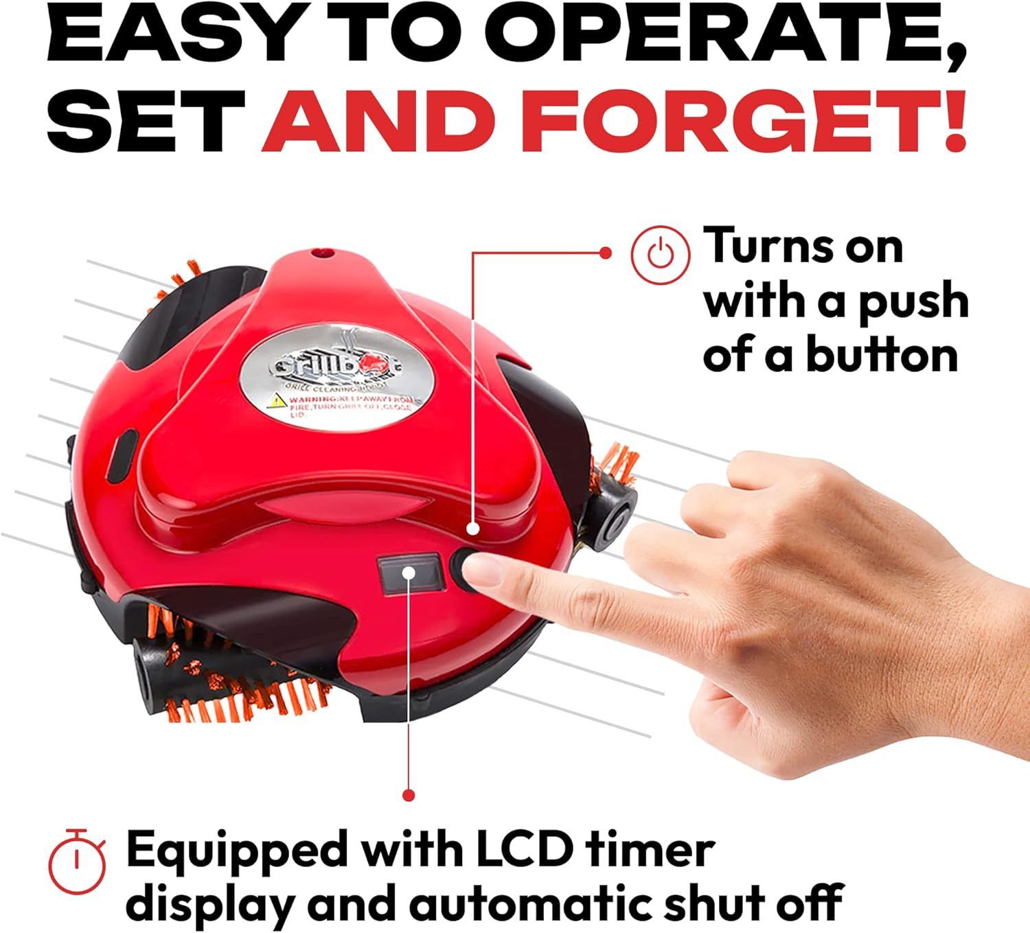 Automatic Grill Cleaning Robot with Nylon Brushes for Effortless Removal of Grease, Burnt Residue and Food Debris on Any Size Barbecue Grill, Ideal Gift for BBQ Lovers (Red) - Image 3