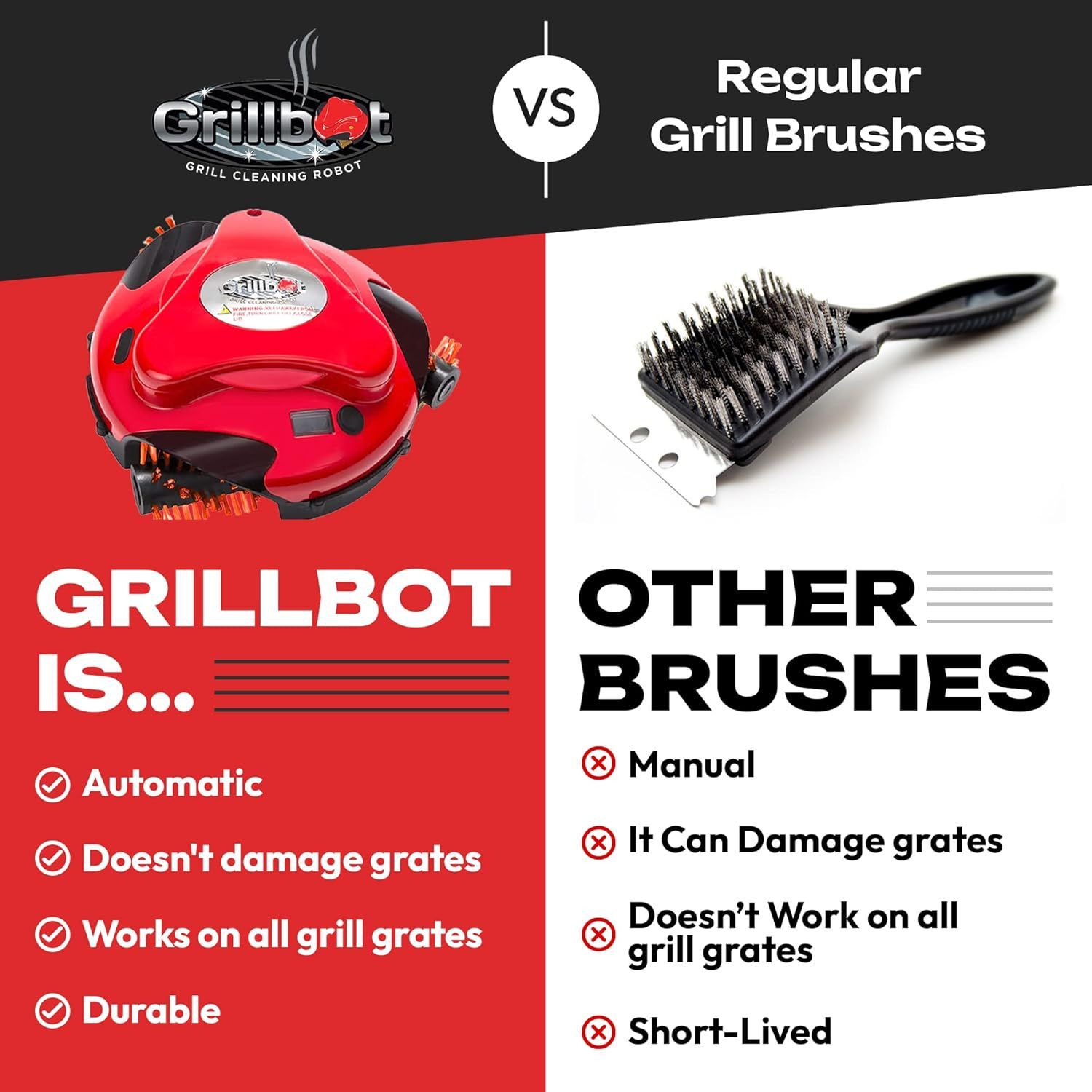 Automatic Grill Cleaning Robot with Nylon Brushes for Effortless Removal of Grease, Burnt Residue and Food Debris on Any Size Barbecue Grill, Ideal Gift for BBQ Lovers (Red) - Image 4