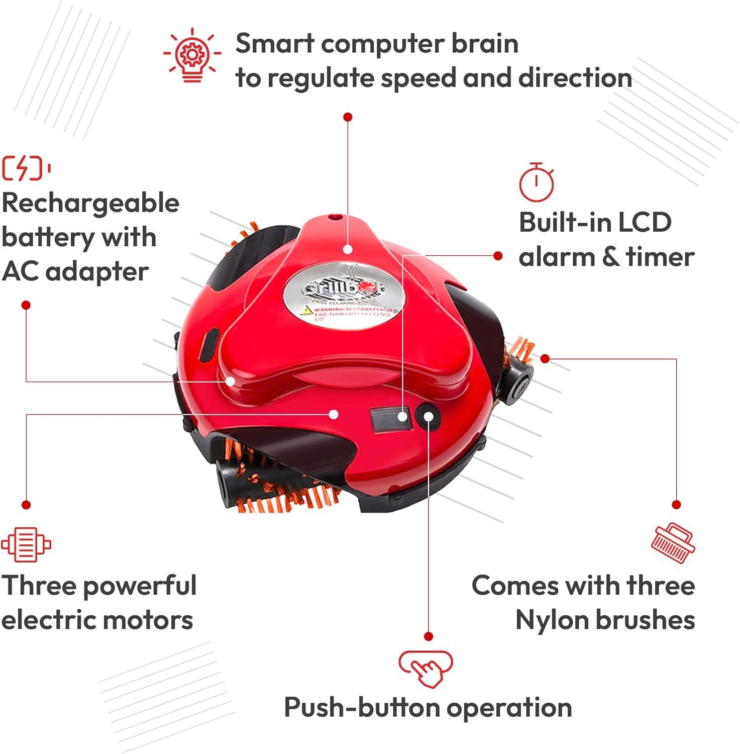 Automatic Grill Cleaning Robot with Nylon Brushes for Effortless Removal of Grease, Burnt Residue and Food Debris on Any Size Barbecue Grill, Ideal Gift for BBQ Lovers (Red) - Image 5