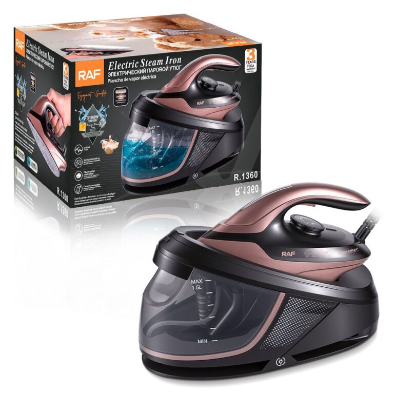 Split-Type Electric Steam Iron with Ceramic Soleplate and 1.5L Water Tank for Home Garment Steaming and Vertical Ironing of Silk Wool and Delicate Fabrics (RoseGold)